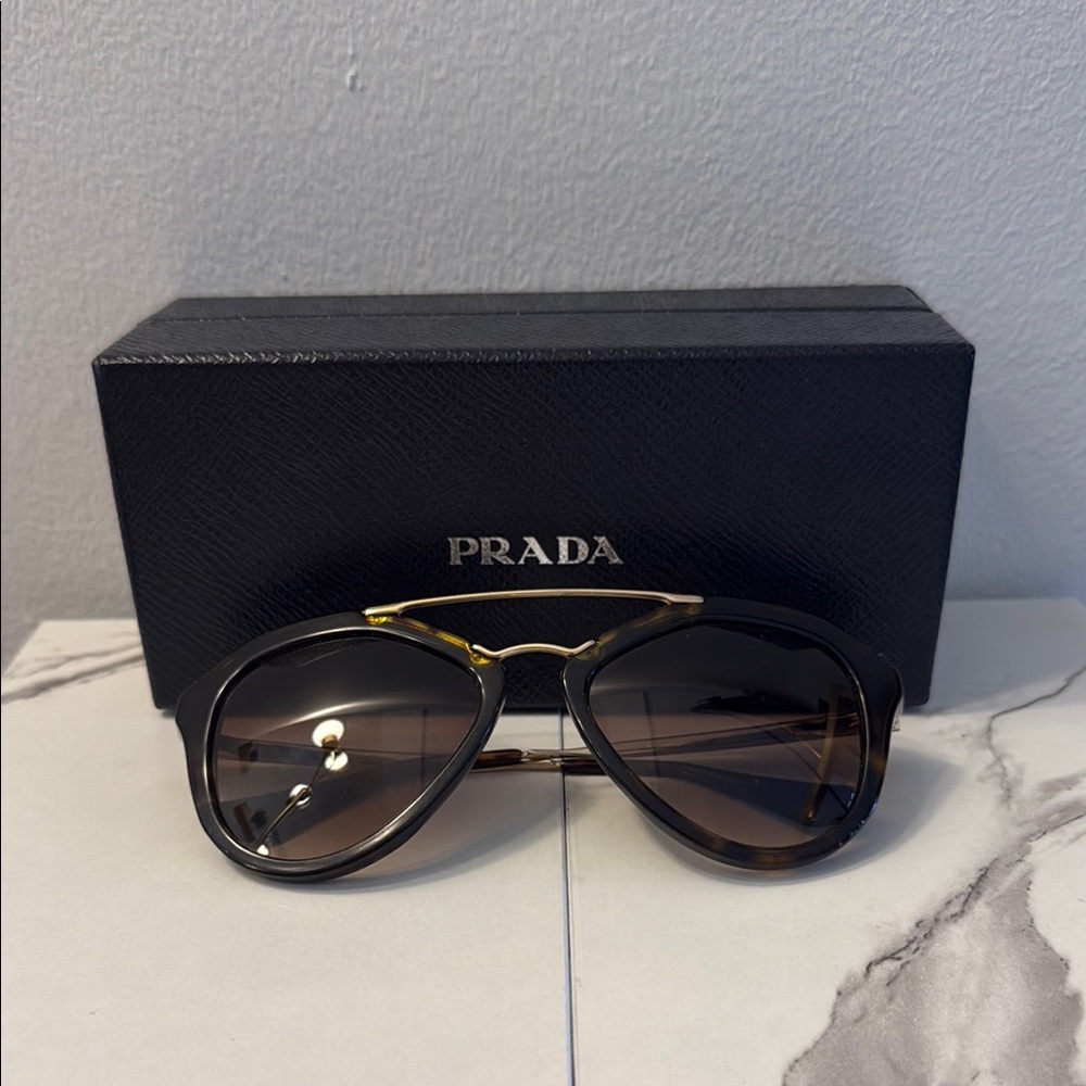 Prada Black and Gold Aviator Sunglasses